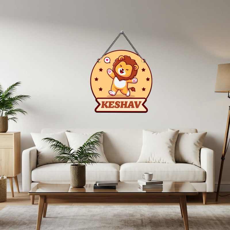 Personalized Lion Theme Name Plate for Kids' Room Customized Wooden Door Hanging For Kids Bedroom Birthday Return Gift for Boys & Girls